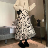 Neophil 2021 Summer Women Tulle Mesh Midi Skirts 3 Layers Floral Puffy Pleated High Waist Casual Fashion Skirt Saias Jupe S21305