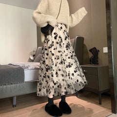 Neophil 2021 Summer Women Tulle Mesh Midi Skirts 3 Layers Floral Puffy Pleated High Waist Casual Fashion Skirt Saias Jupe S21305