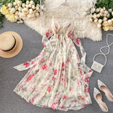 Women's Beach Dress Goddess Seaside Vacation Style Sexy Open-back Strapless Bow Dress Super Fairy Print A-line Dress ML753