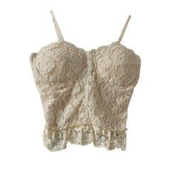 Crop Top Woman 2022 Spring Summer Sexy Lace Straps Hollow Flower Crochet Lace-up Lace Frill Spaghetti-Strap Women's Camisole Top