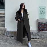 Lizakosht Autumn Winter Women Warm Korea Ins Jacket Double-Sided Cashmere Women's Long Loose Side Slit Wool Tweed Coat Elegant Overcoat