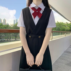 Lizakosht Women Girls' New Japanese Fashion Sweet Loose Bow Shirt + Student Nursing Skirt Strap Dress School Girl Uniform Jk Uniform
