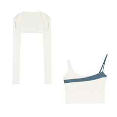 Contrasting Square Neck Sweater T-shirt Women's Autumn Design Sense Short Tight-fitting Inner Base Shirt White Long-sleeved Top