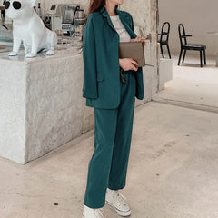 Spring Autumn Women's Blazer Suit Office Ladies Elegant Solid Pantsuit Female Casual Work Wear 2 Piece Set Clothes