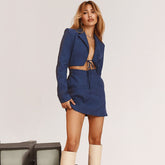 Lizakosht HIGH QUALITY Newest Blue Dress Blazer Slim Fashion Party Sexy Hollow Waist Mini Long Sleeve Dress Suit 2022 Autumn