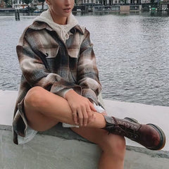 Lizakosht plaid jacket women colorblock streewear women jacket long sleeve shirt style thin jacket coat winter clothes women