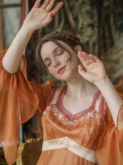 Lizakosht Spring Autumn Dress Women Vintage Elegant Slim Midi Dress Sweet Mori Girl Retro Embroidery Long Sleeve Lace Patchwork Long Dress