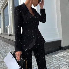 Women Printed Suit Jacket Trousers Two Piece Suit 2022 Autumn And Winter Suit Women's Black Polka Dot Long Sleeve Suit Jacket