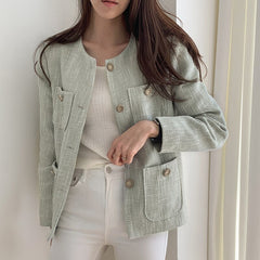 Autumn Winter Female Tweed Coat Fashion Women Long Sleeve Jacket Vintage Cardigan Woolen Coat