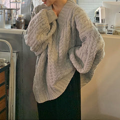 Korean Chic Popular Sweater Early Autumn Lazy Style High-quality Sense Of V-neck Twist Loose Knit Top Winter Clothing Ladies Top