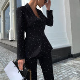 Women Printed Suit Jacket Trousers Two Piece Suit 2022 Autumn And Winter Suit Women's Black Polka Dot Long Sleeve Suit Jacket