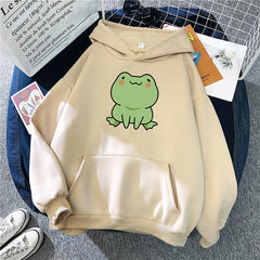 Frog Hoodie Vintage Harajuku Women's Winter Hoodies Kawaii Cute Casual Streetwear Aesthetic Oversize Top Woman Loose Sweatshirts