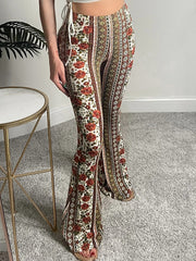 Lizakosht Women High Waist Print Flare Leggings Autumn Vintage Flare Pants Fashion Sexy Bodycon Trousers Casual Bell Bottom Leggings