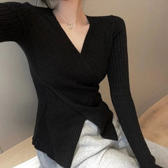 Bella 2022 new Sexy V-neck Slim Women Knit Sweater Y2k V-neck Bottoming Long Sleeve Lady Blouse All-match Autumn Pullover Tops