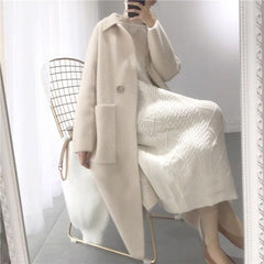 Spring Knitted Long Cardigan Turn Down Collar Jacket Solid Loose Thicken Woman Coat Spring Knitted Jackets for women