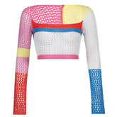 New Women Sweater Pullover Sexy Hollow Out Casual Solid Color Classic Square Neck Tops Loose Autumn Spring Knitting Clothes