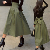 New Women Bandage A Line Skirt 2022 Spring Autumn Back Bow Slim Vintage Skirt Laides Office Wear Skrits