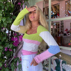 New Women Sweater Pullover Sexy Hollow Out Casual Solid Color Classic Square Neck Tops Loose Autumn Spring Knitting Clothes