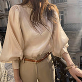 perspective transparent elegant termperament all-match shirt simple solid light summer shirt chic elegant fashion streetwear top