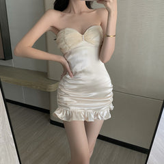 Lizakosht Sexy Skinny Hollow Out Halter Dresses Women Korean Backless Summer Ruched Dress Clubwear Bodycon Dresses