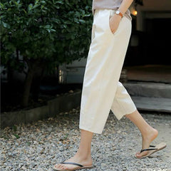 Cotton Linen Pants Women's Summer Loose Solid Harem Pants Female High Waist Large Size Casual Khaki Calf-Length Pants Women