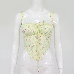 Lizakosht High Quality Elegant Sexy V-neck Crop Tops Summer Floral Women's Corset Top Club Party Tee Shirts Mujer