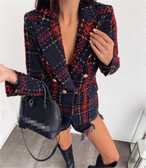 Autumn winter jackets Houndstooth women's woolen coats women's wool jacket outerwear office lady elegant fashion plaid jacket