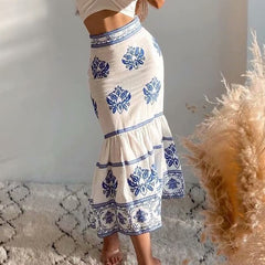 Lizakosht Elegant Embroidery Bodycon Summer Skirt Women Midi Skirts High Waist With Zipp Vintage Mermaid Skirt Jupe Femme
