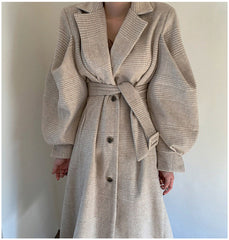 Winter Woolen Coat Women Lantern Sleeve Turn Down Collar Single Breasted Plaszcze Damskie Autumn Manteau Femme Hiver 2021