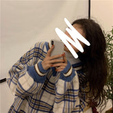 Oversized Hoodie Plaid Pullovers V-Neck Long Sleeve Top Women Loose Korean Fashion Clothing Harajuku Sweatshirt Women Clothing