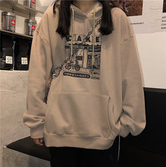 Hoodies Women Printed Thickening Hooded Plus Velvet BF Unisex Couples Pullover Sweatshirt Streetwear Hip-Hop All-match Oversize