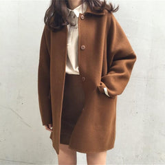 Women's Autumn Jacket Mid-length Loose Turndown Collar Korean Fashion Ladies Coat Casual College Minimalist Style Female Outwear