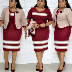 Lizakosht African Dresses for Women 2 Piece Set Dashiki Stripe Pint Mom Coat Dress African Clothes Bazin Rich Fashion Robe Africaine Femme