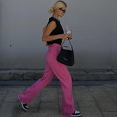 Candy Color High Waist Straight Wide Legs Pants Thin Jeans Women's Green Pants Denim Trousers Fashion Korean Women M8A