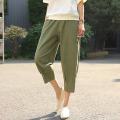 Cotton Linen Pants Women's Summer Loose Solid Harem Pants Female High Waist Large Size Casual Khaki Calf-Length Pants Women