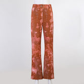 Lizakosht Vintage Orange Tie Dye Print Casual Panst Women Harajuku High Waist Straight Trousers Ladies Streetwear Fashion Flare Pants