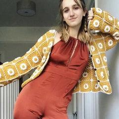 Foridol Sunflower Crochet Yellow Knitted Sweater Cardigans Women Spring Autumn Casual Hollow Out Short Cardigan Harajuku