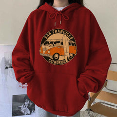 Plus Velvet Oversized Hoodies Women San Francisco California Y2k Autumn Hooded Women's Sweatshirts O-neck Print Warm Female Top