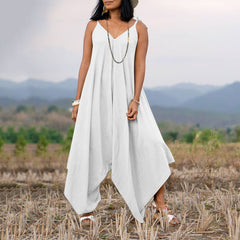 Lizakosht Women Sexy Off Shoulder V Neck Playsuit Solid Loose Spaghetti Strap Jumpsuits Spring Summer Wide Leg Pants Beach Overalls Romper