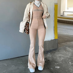 New style jeans retro brown high waist high stretch bootcut jeans women y2k baggy wide leg jeans vintage streetwear