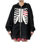 Ladies Hoodies Goth Hoodie Harajuku Woman Clothes Autumn Hooded Sweatshirts Loose Skull Printed Zip Long Sleeve Jacket Coat Top