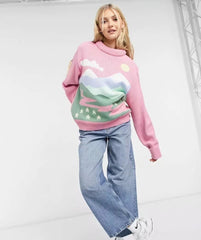 Warm Y2K fall/winter pullover sweater new pink cute loose wild pullover round neck pink sweater