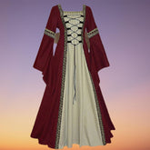 5Colors Gothic Retro Women's Clothing Medieval Vingate Palace Style Retro Mopping Skirt Square Neck Bandage Flared Sleeve Long