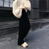 Casual Warm Loose Floor-length Sweater Pants for Women Autumn Winter High Waist Wide Leg Knitted Trousers Femme 2022