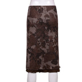 Lizakosht Goth Girl Midi Skirts Womens Floral Print Vintage Aesthetic Kawaii Clothes Dark Academic Low Waist Mid-Calf Skirt