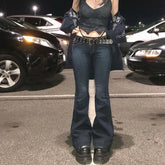 Retro streetwear fashion sexy women's low-rise slim jeans women's flared pants low-rise jeans y2k pants