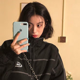 New black jacket women loose Korean vintage embroidery topstitch design thickened high street jacket unisexpunk goth streetwear