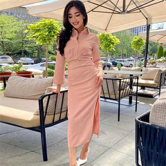 New Two Piece Set Women Spring Shirt Blouse +High Waist Casual Long Skirt Woman Elegant Office Clothes Chic Set