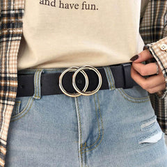 Double round buckle women's leisure belt for various occasions