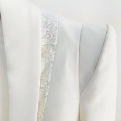 Lizakosht Pantsuits Two Piece Set White Office Ladies Women Business Wide Leg Pants Lace Blazer + Pants Formal Suit High Quality